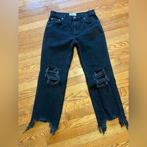 We The Free Maggie Mid-Rise Straight Leg Distressed Jeans in Washed Black Sz 26